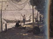 Francois Bocion Fishermen Mending Their Fishing Nets (nn02) Spain oil painting artist